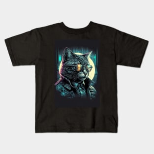 Detective cat portrait wearing a jacket Kids T-Shirt